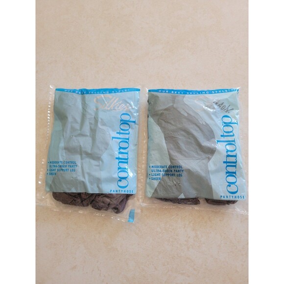 Lot of 2 Vintage Silkies Large Control Top Pantyhose NIP Taupe 70305 - Picture 1 of 5